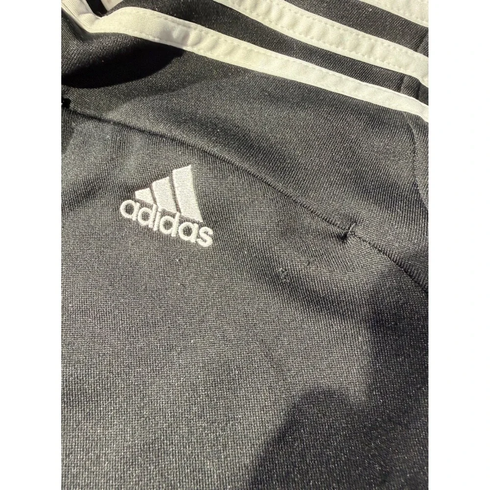 Adidas Mens Quarter Zip Track Jacket Black White 3 Stripe Pullover Large L